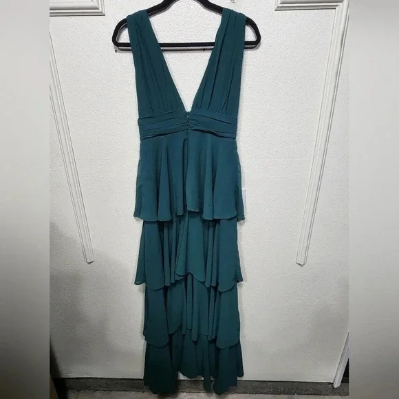 Lulus Amazing Evening Hunter Green Tiered Maxi Dress Size M Wedding Party Formal - Picture 10 of 10